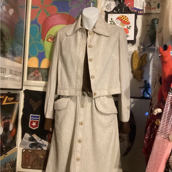 Vintage Gay Gibson Women's Beige and Brown sleeveless dress with Jacket - Picture 1 of 4